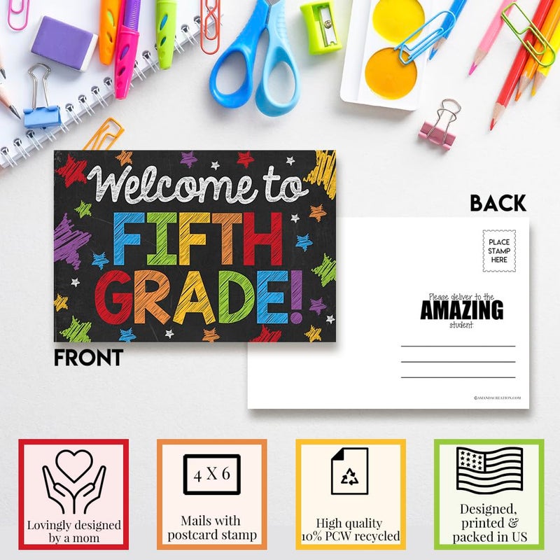 Amanda Creation Welcome To 5th Grade Colorful Chalkboard Themed Blank Postcards For Teachers To Send To Students, 4"x6" Fill In Notecards by AmandaCreation (30) - Image 2